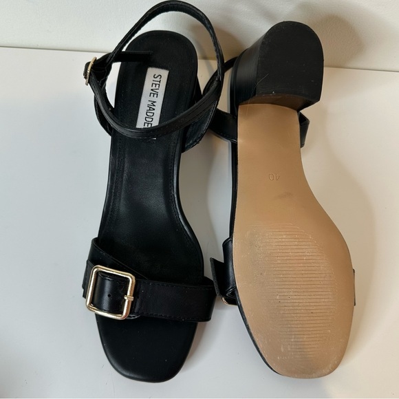 Steve Madden Black Strappy Sandals with Gold Buckle - Picture 4 of 12